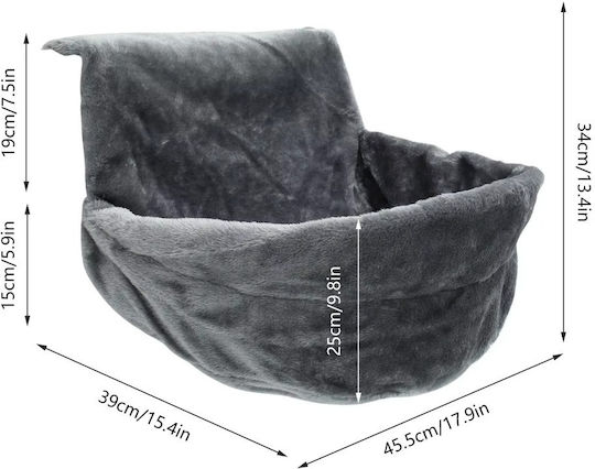 Hammock – Round Cat Bed Hook – L45.5xW39xH34cm – Velvet Plush Fabric – Metal Frame – Gray