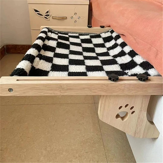 Hammock Cat Bed Adjustable Wooden Base M55xW38xH17.5cm Teddy Fleece Black and White