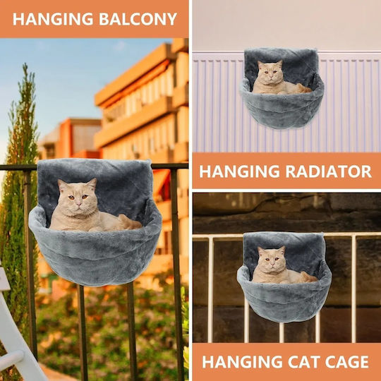 Hammock – Round Cat Bed Hook – L45.5xW39xH34cm – Velvet Plush Fabric – Metal Frame – Gray