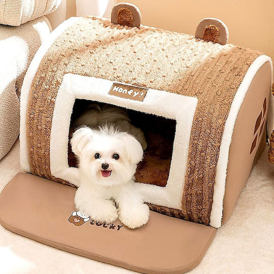House – Nest for Cat & Dog – 50x40x35cm – Velvet Fabric & Plush Walls – Removable Cushion PP Cotton – Non Slip Bottom – Brown