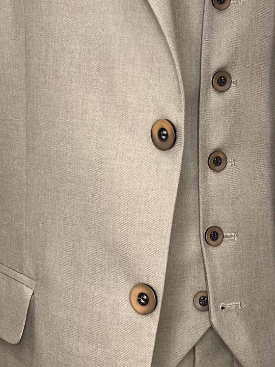Men's Suit with Vest Slim Fit Mocha