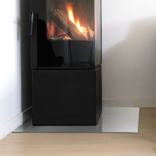 Hardened Glass Stand Front Fireplace Floor Grey 60x40 Cm