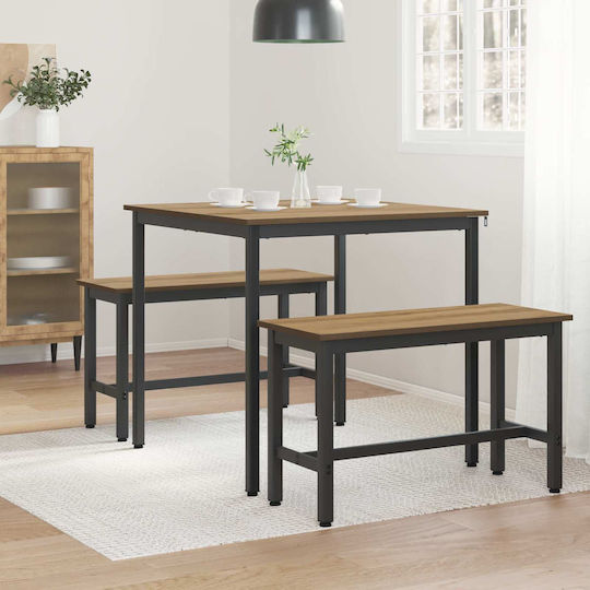 Artisan Dining Room Table Wooden with Metal Frame Brown 80x80x75cm