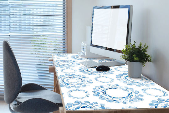 Desk Pad Keyboard Mouse Organizer Blue Circles 90x45 Cm