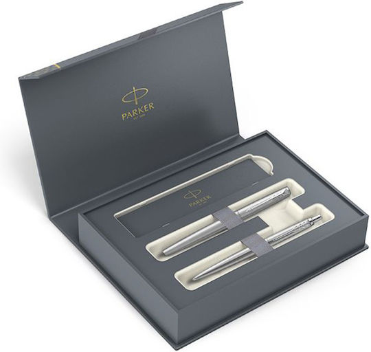 Jotter Core Pen Set Ballpoint Medium with Fountain Pen Medium made of Steel Silver in a case (in a paper cassette)