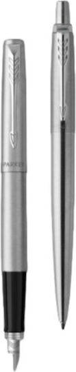 Jotter Core Pen Set Ballpoint Medium with Fountain Pen Medium made of Steel Silver in a case (in a paper cassette)