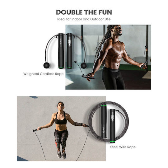 Renpho Coardă De Sărit Inteligentă Smart Fără Fir & Cu Sfoară 2-în-1 Aplicație Sănătate 3 Moduri Fitness Afișaj Lcd Antiderapantă Reglabilă 3m Q008-bk