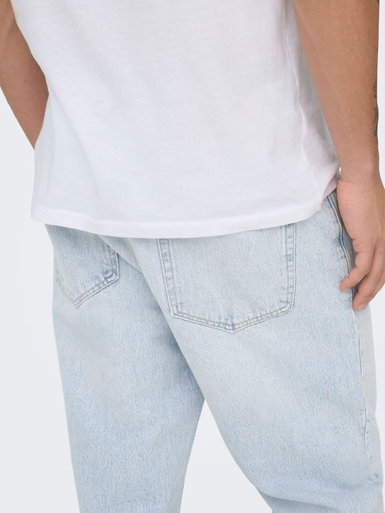 Ανδρικό Παντελόνι Τζιν με Relaxed Straight Εφαρμογή Light Blue Denim