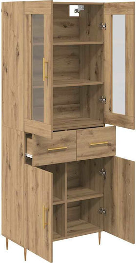Highboard Hängende Wohnzimmer Vitrine aus Spanplatte in Artisan-Eiche mit Glas 69.5x34x180cm