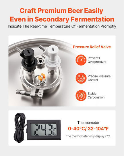 Conical Fermenter Vevor Stainless Steel Fermentation Tank Home Brewing 8 Gallons 30 Liters Brewing Bucket Conical Bottom 3 Adjustable Legs Cap Handle Thermometer Wine Beer Fermentation