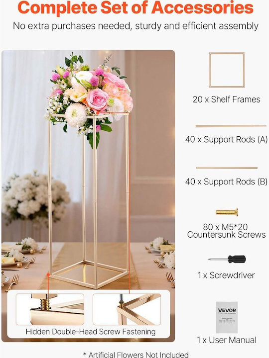Wedding Flower Base Vevor 10 Pieces Flower Base Column 80cm Flower Bases Hidden Screw Rectangular Cubic Florist Shelf Wedding Party Birthday Home Gold Centerpiece Bases