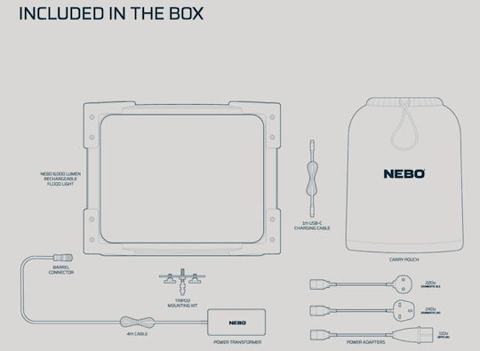 Nebo Rechargeable Work Light with Extension Cord LED IP54 with Brightness up to 8000lm