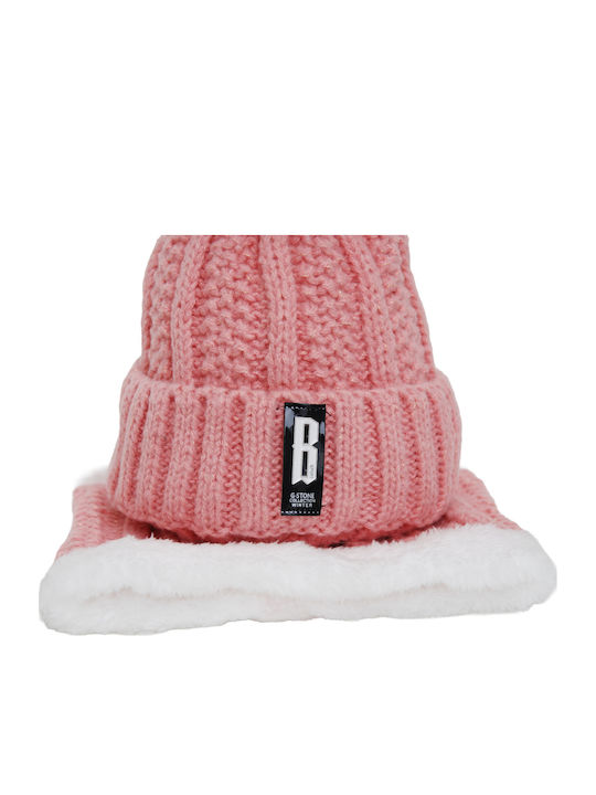 Set with Beanie Knitted in Pink color