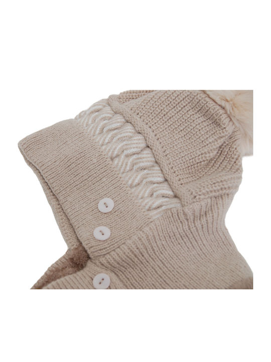 Set with Beanie Knitted in Beige color