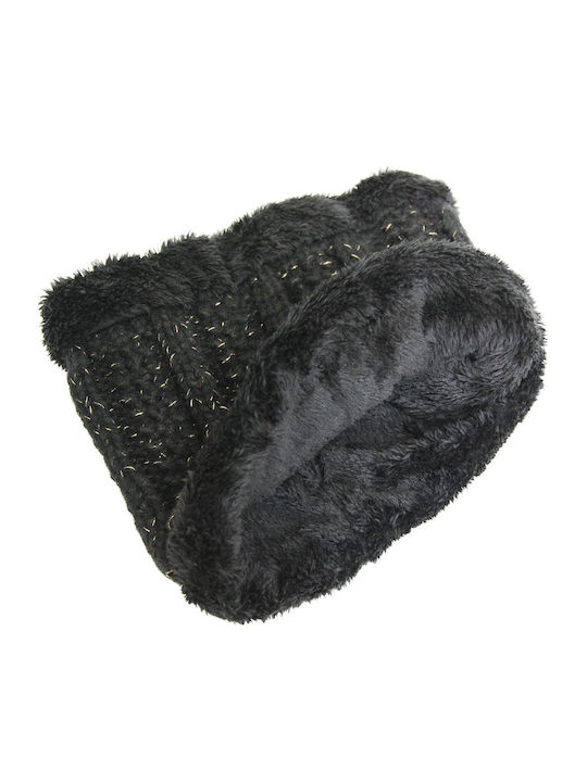 Set with Beanie Knitted in Black color