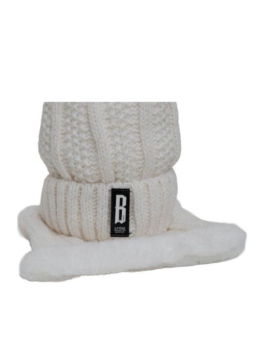 Set with Beanie Knitted in White color