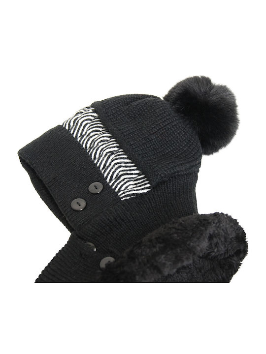 Set with Beanie Knitted in Black color
