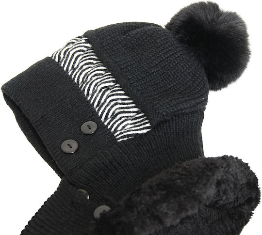 Set with Beanie Knitted in Black color