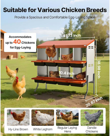 Vevor Nesting Boxes für Hühner 8 Abteile Mitstützfüße Leichtes Sammeln von Eiern Verzinkter Stahl Kunststoff Hochfest Rändelbare Nesting Boxes für Hühner Hühner Legen Eier Orange