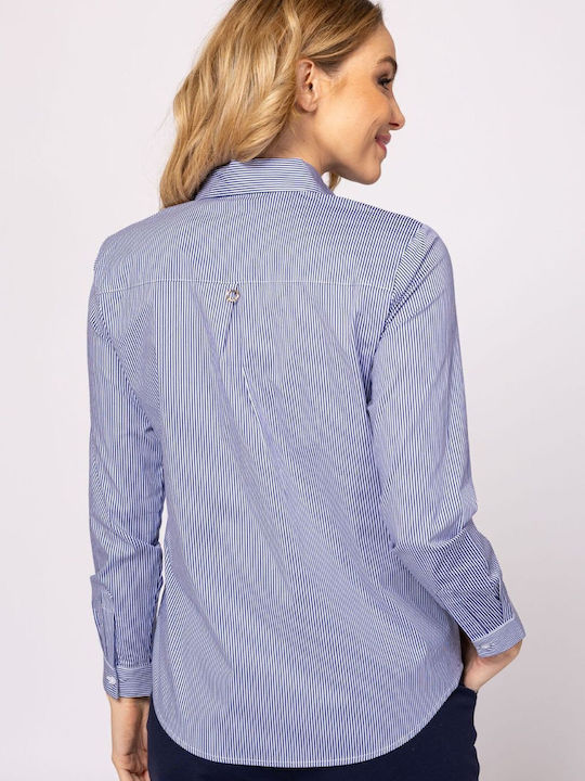 Women's Striped Long Sleeve Shirt Light Blue