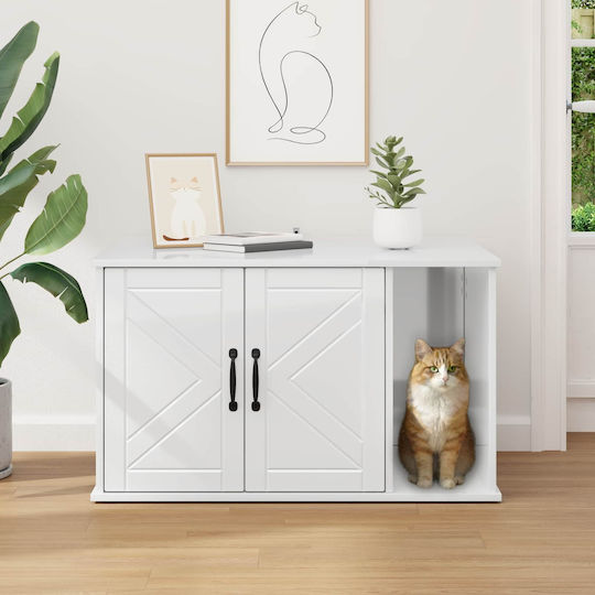 Vidaxl Σπίτι Γάτας Λαμπερό Λευκό 85 X 55 X 50 Εκ Επεξεργασμένο Ξύλο