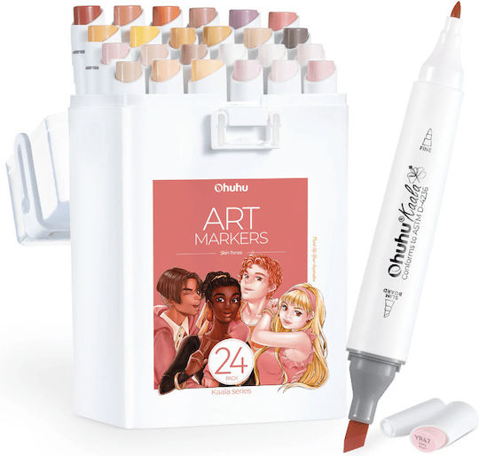 Ohuhu Kaala B Mini-Bürste & Schlanker Breit 24 Marker pro Packung Hauttöne 1mm