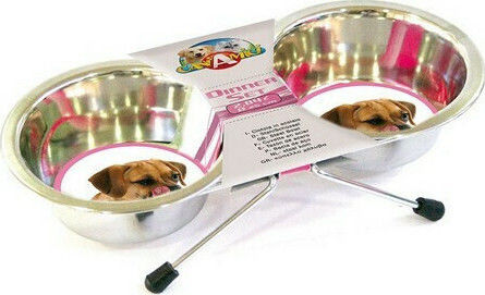 Croci Steel Dos Metallisch Schalen Futter & Wasser für Hund & Katze auf Basis von 2x 950ml 16cm in Silber Farbe