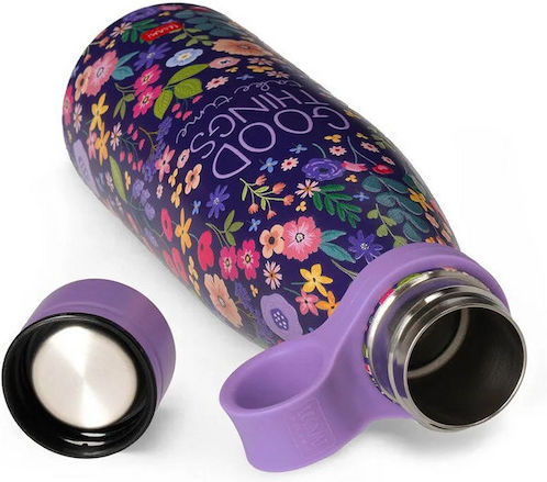 Legami Milano Hot Cold Bottle Thermos Plastic / Stainless Steel 500ml Flowers