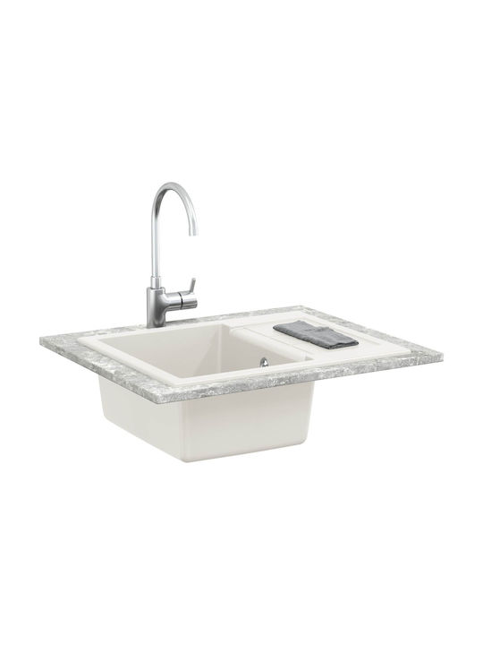 vidaXL Drop-In Sink Synthetic Granite W62xD50cm White