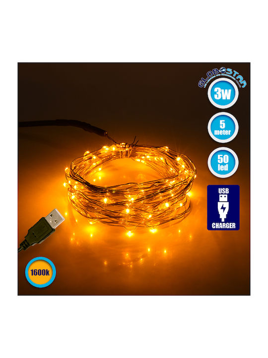 50 Λαμπάκια LED 5μ. Θερμό Λευκό USB σε Σειρά