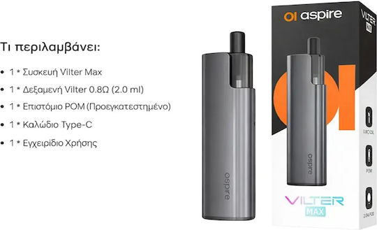 Aspire Vilter Max Kit de poduri 2ml cu Baterie Încorporată 1800mAh Shadow Black