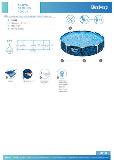 Bestway Runde Schwimmbecken 4062l mit Metallic-Rahmen 305x66cm Blau
