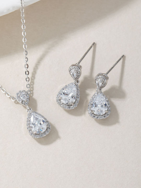 Set with Necklace & Earrings from Silver with Stones