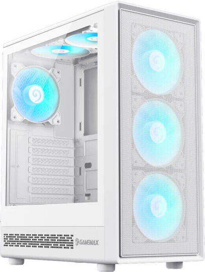 GameMax Storm 2 AW Gaming Midi Tower Computer Case with Side Window and ARGB Lighting White