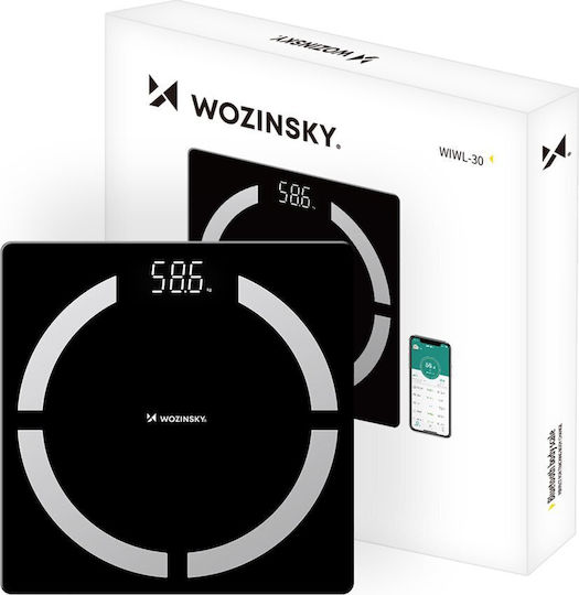 Wozinsky Intelligente Badezimmerwaage 180kg mit Körperfettmessung & Bluetooth Schwarze WIWL-30