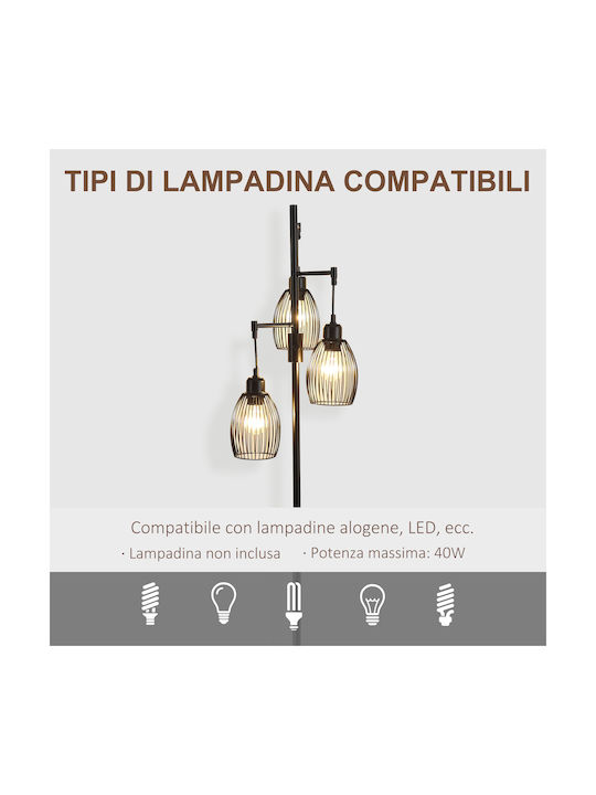 HomCom Floor Lamp H170.5xW30cm. with Socket for Bulb E27 Black