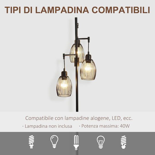 HomCom Floor Lamp H170.5xW30cm. with Socket for Bulb E27 Black