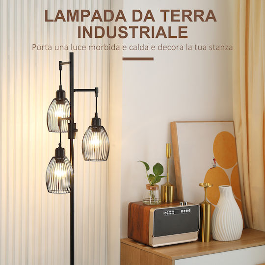 HomCom Floor Lamp H170.5xW30cm. with Socket for Bulb E27 Black