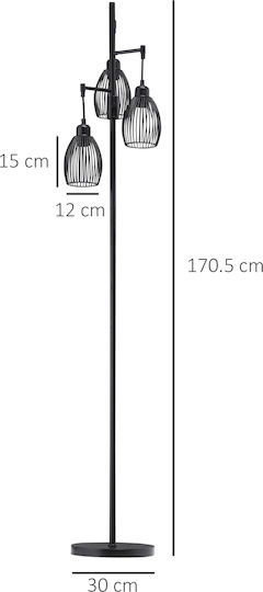HomCom Floor Lamp H170.5xW30cm. with Socket for Bulb E27 Black