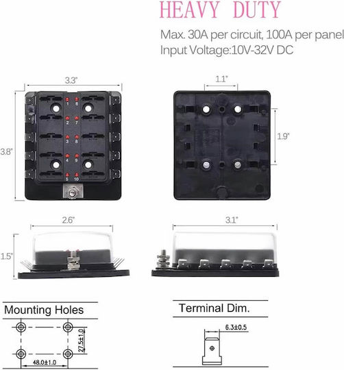 Blade Fuse Holder 10 Positions 12-24v 10 Fuses Led Indicators Waterproof Cover Yj-fb004