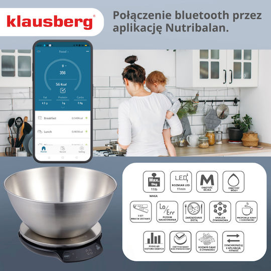 Klausberg Ψηφιακή Ζυγαριά Κουζίνας με Κάδο έως 5kg Inox
