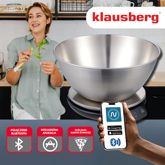 Klausberg Ψηφιακή Ζυγαριά Κουζίνας με Κάδο έως 5kg Inox