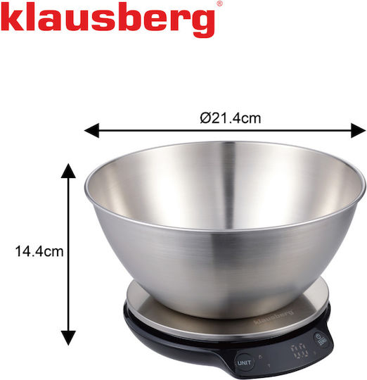 Klausberg Ψηφιακή Ζυγαριά Κουζίνας με Κάδο έως 5kg Inox