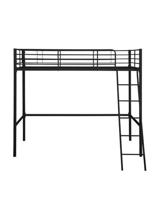 Pat pentru Copii Loft Bed Single Negru pentru Saltea 90x200cm