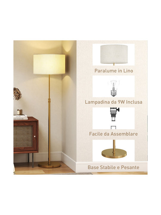 HomCom LED Floor Lamp H133xW40cm. with Adjustable White Light 800lm Gold