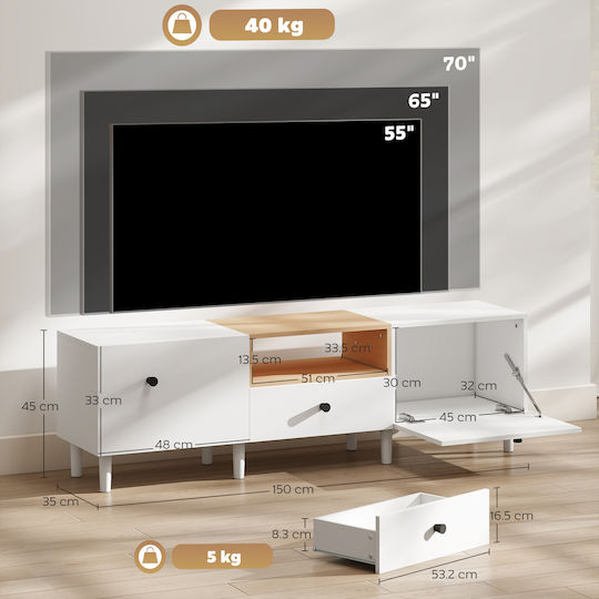 TV Stand White and Wooden Colour M150xD35xH45cm
