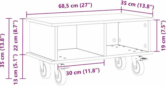 TV-Ständer mit Rädern Rauchfaust Eiche M68.5xTiefe35xHöhe35cm