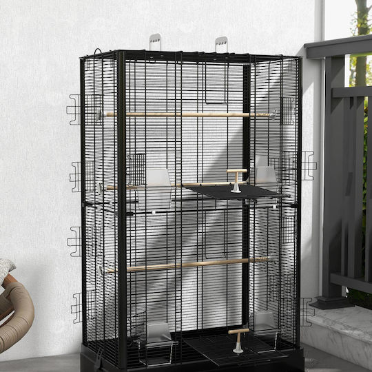 Pawhut Ξύλινο Κλουβί Πτηνών 61x36.5x98εκ. Μαύρο