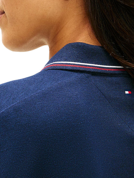 Script Women's Polo Blouse Short Sleeve Blue