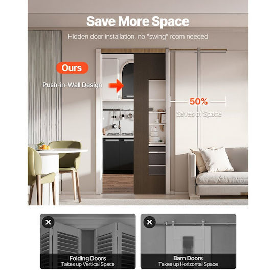Vevor Sliding Door Mechanism 84.06cm Brown